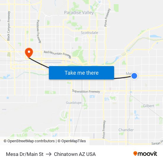 Mesa Dr/Main St to Chinatown AZ USA map