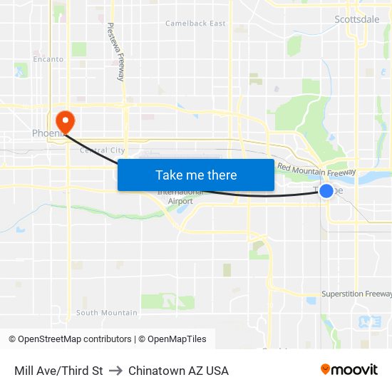 Mill Ave/Third St to Chinatown AZ USA map