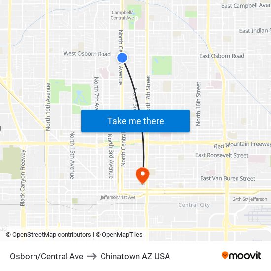 Osborn/Central Ave to Chinatown AZ USA map