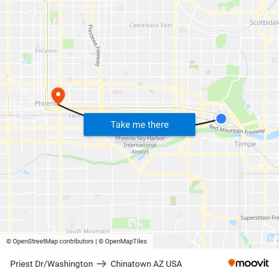 Priest Dr/Washington to Chinatown AZ USA map