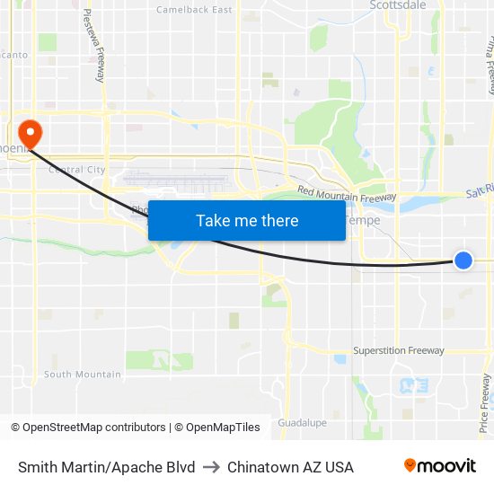 Smith Martin/Apache Blvd to Chinatown AZ USA map