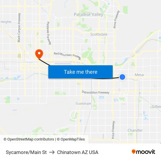 Sycamore/Main St to Chinatown AZ USA map