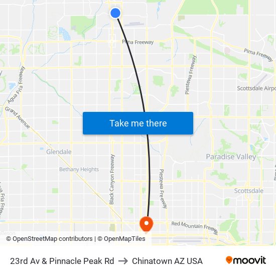 23rd Av & Pinnacle Peak Rd to Chinatown AZ USA map