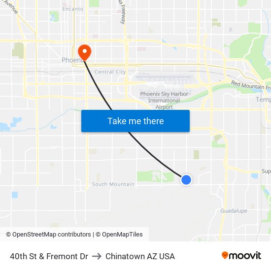 40th St & Fremont Dr to Chinatown AZ USA map