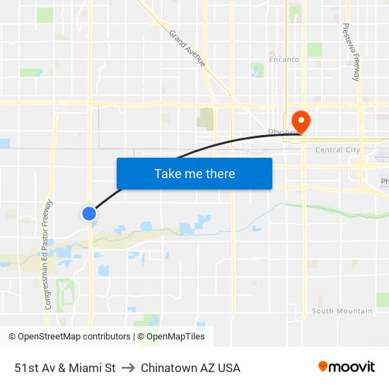 51st Av & Miami St to Chinatown AZ USA map