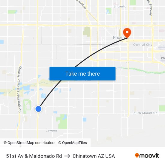 51st Av & Maldonado Rd to Chinatown AZ USA map