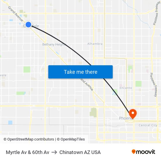 Myrtle Av & 60th Av to Chinatown AZ USA map