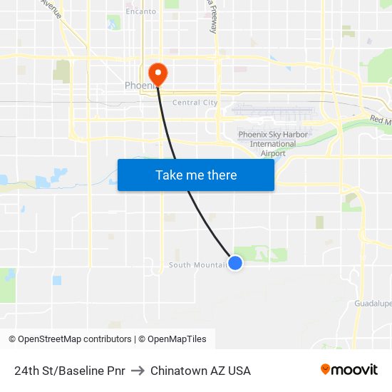 24th St/Baseline Pnr to Chinatown AZ USA map