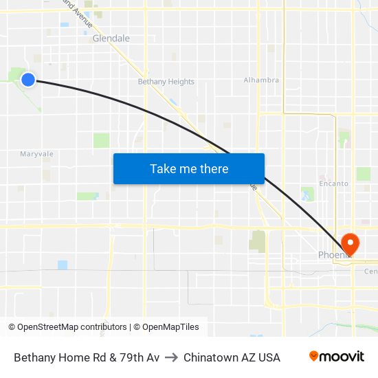 Bethany Home Rd & 79th Av to Chinatown AZ USA map