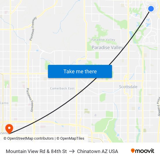 Mountain View Rd & 84th St to Chinatown AZ USA map