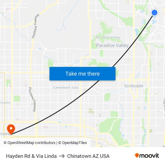 Hayden Rd & Via Linda to Chinatown AZ USA map