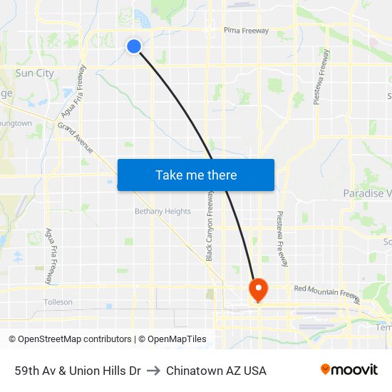 59th Av & Union Hills Dr to Chinatown AZ USA map