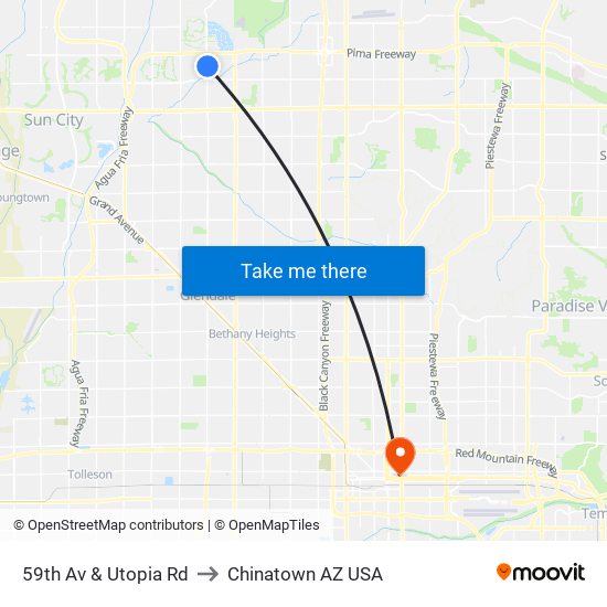 59th Av & Utopia Rd to Chinatown AZ USA map