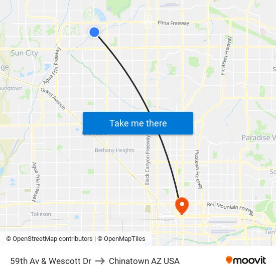 59th Av & Wescott Dr to Chinatown AZ USA map