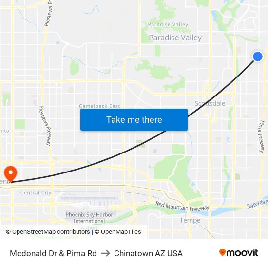 Mcdonald Dr & Pima Rd to Chinatown AZ USA map