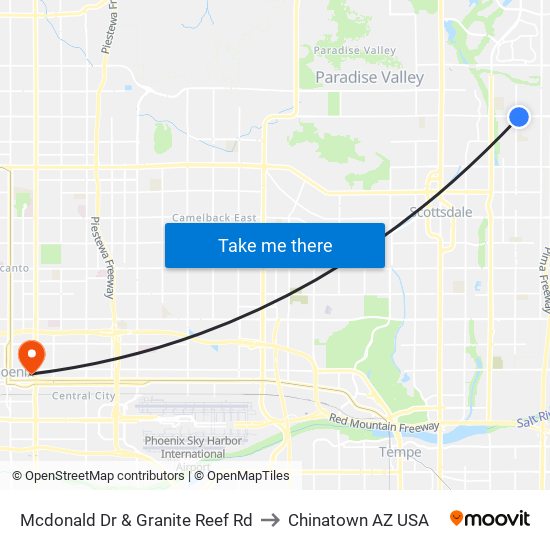 Mcdonald Dr & Granite Reef Rd to Chinatown AZ USA map