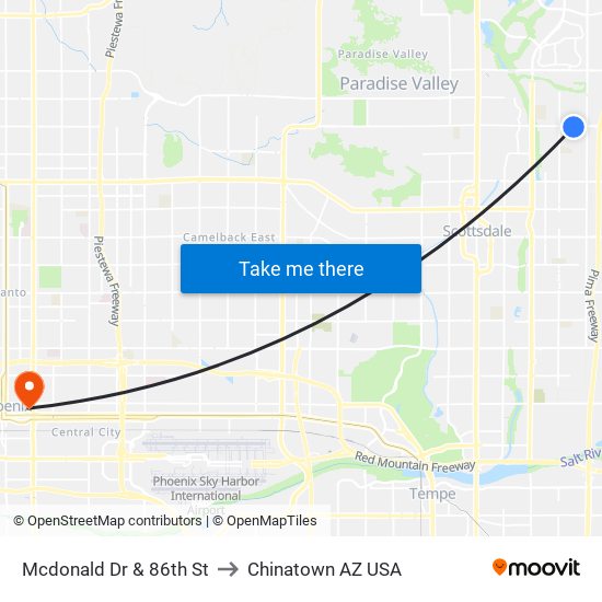 Mcdonald Dr & 86th St to Chinatown AZ USA map