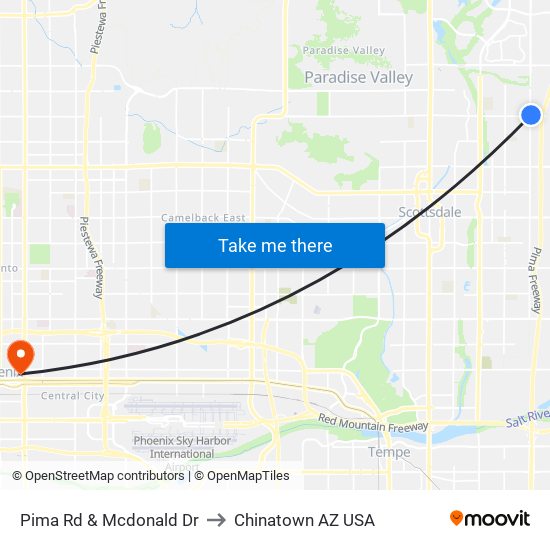 Pima Rd & Mcdonald Dr to Chinatown AZ USA map