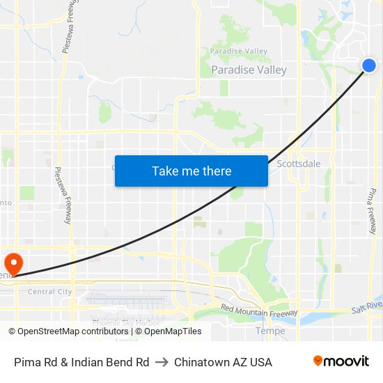 Pima Rd & Indian Bend Rd to Chinatown AZ USA map