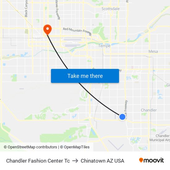 Chandler Fashion Center Tc to Chinatown AZ USA map