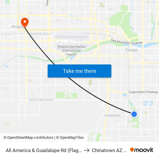 All America & Guadalupe Rd (Flag Zone) to Chinatown AZ USA map