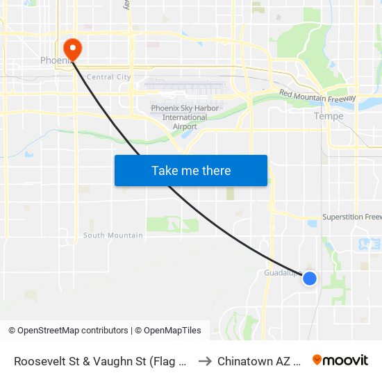 Roosevelt St & Vaughn St (Flag Zone) to Chinatown AZ USA map