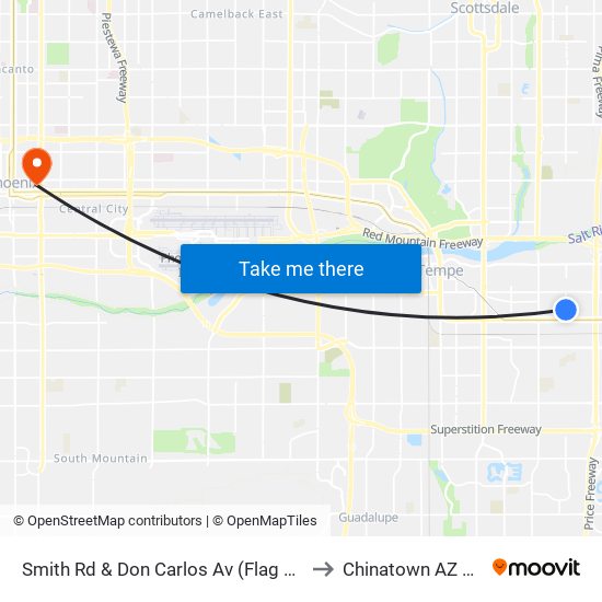 Smith Rd & Don Carlos Av (Flag Zone) to Chinatown AZ USA map