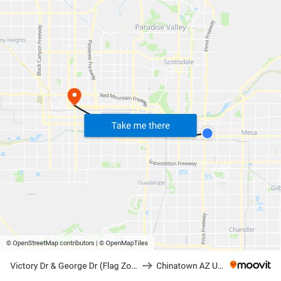 Victory Dr & George Dr (Flag Zone) to Chinatown AZ USA map