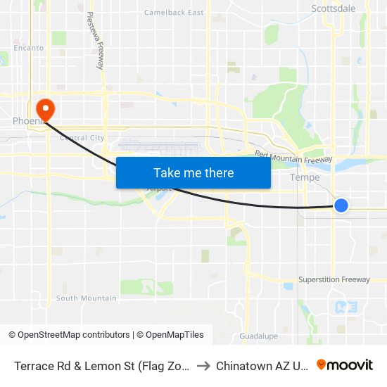 Terrace Rd & Lemon St (Flag Zone) to Chinatown AZ USA map