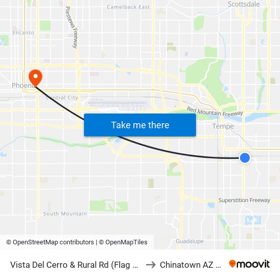 Vista Del Cerro & Rural Rd (Flag Zone) to Chinatown AZ USA map