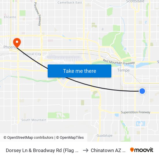 Dorsey Ln & Broadway Rd (Flag Zone) to Chinatown AZ USA map