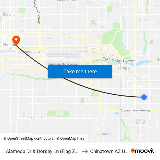 Alameda Dr & Dorsey Ln (Flag Zone) to Chinatown AZ USA map