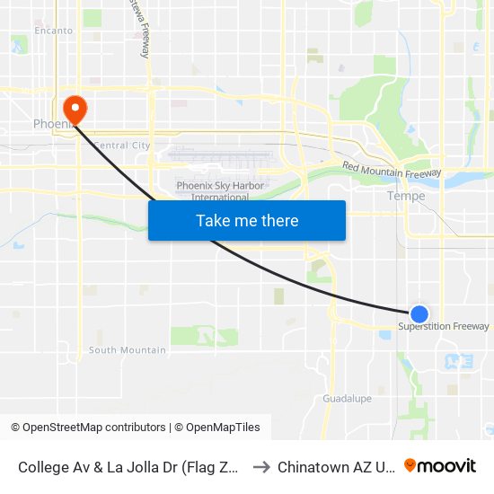 College Av & La Jolla Dr (Flag Zone) to Chinatown AZ USA map