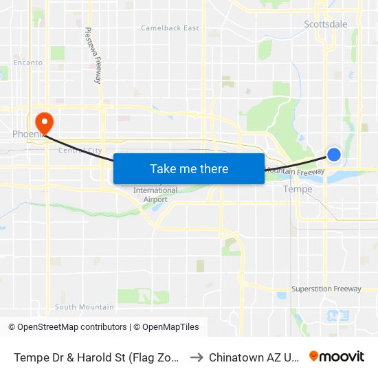 Tempe Dr & Harold St (Flag Zone) to Chinatown AZ USA map