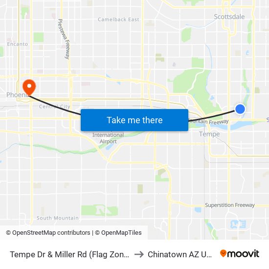 Tempe Dr & Miller Rd (Flag Zone) to Chinatown AZ USA map