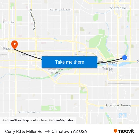 Curry Rd & Miller Rd to Chinatown AZ USA map