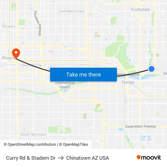 Curry Rd & Stadem Dr to Chinatown AZ USA map