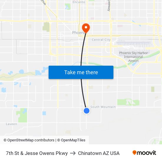 7th St & Jesse Owens Pkwy to Chinatown AZ USA map