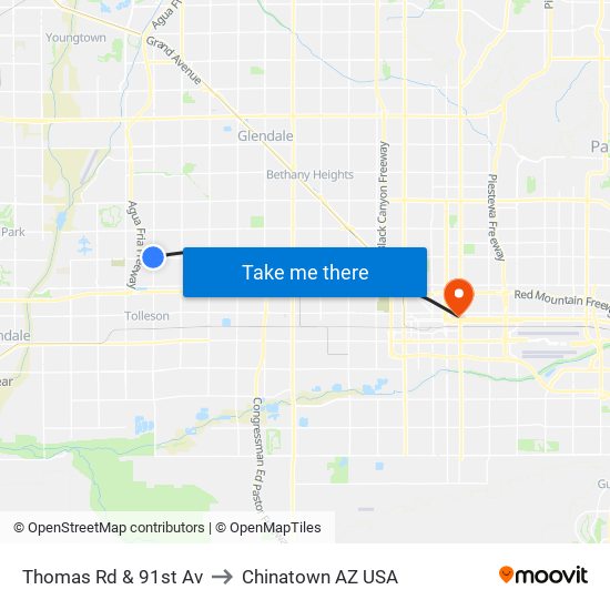 Thomas Rd & 91st Av to Chinatown AZ USA map