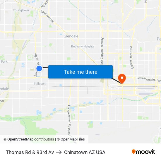 Thomas Rd & 93rd Av to Chinatown AZ USA map