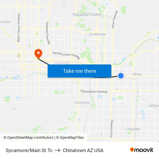 Sycamore/Main St Tc to Chinatown AZ USA map