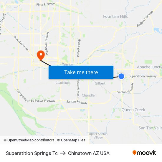 Superstition Springs Tc to Chinatown AZ USA map