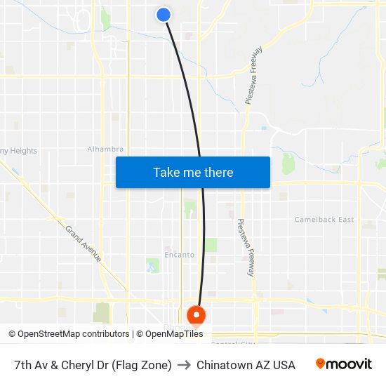 7th Av & Cheryl Dr (Flag Zone) to Chinatown AZ USA map