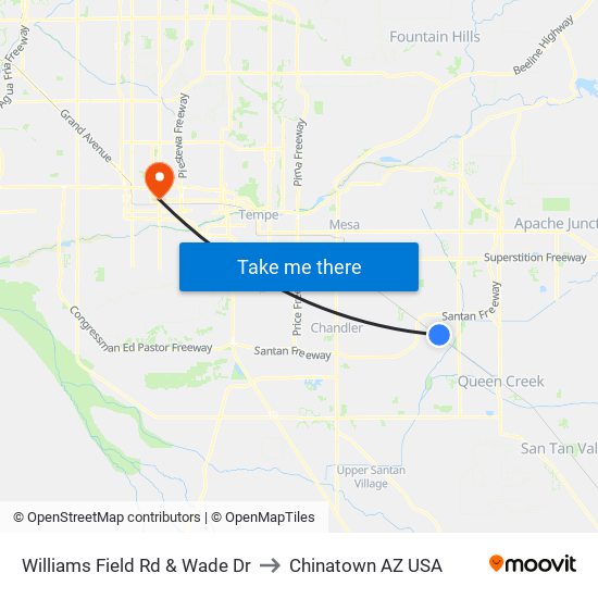 Williams Field Rd & Wade Dr to Chinatown AZ USA map