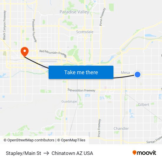 Stapley/Main St to Chinatown AZ USA map