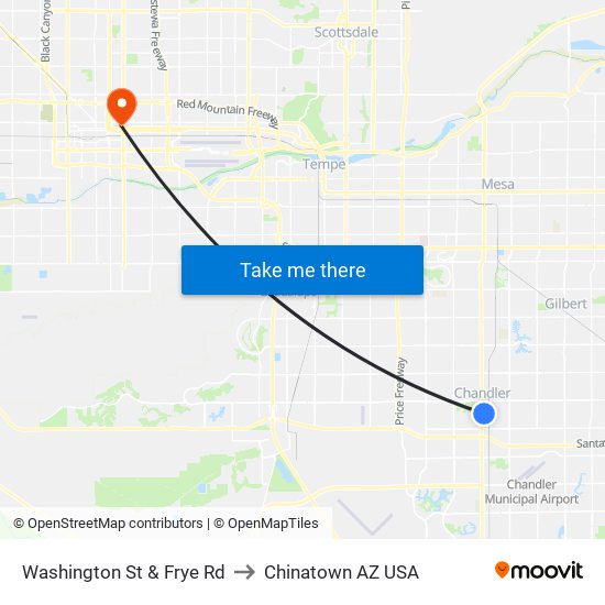 Washington St & Frye Rd to Chinatown AZ USA map