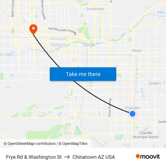 Frye Rd & Washington St to Chinatown AZ USA map