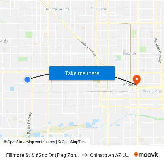 Fillmore St & 62nd Dr (Flag Zone) to Chinatown AZ USA map