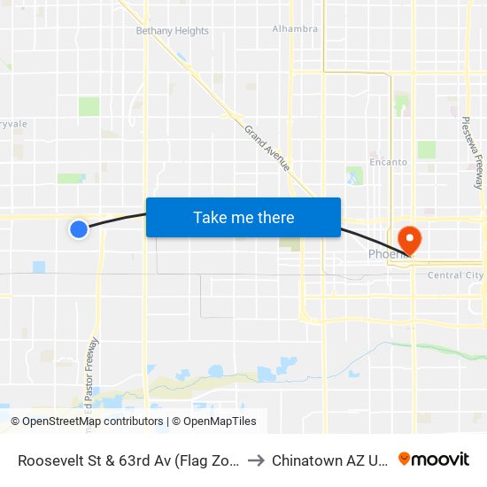 Roosevelt St & 63rd Av (Flag Zone) to Chinatown AZ USA map