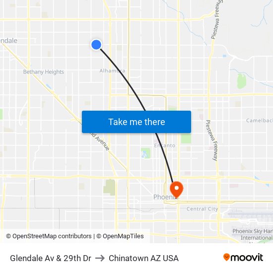 Glendale Av & 29th Dr to Chinatown AZ USA map